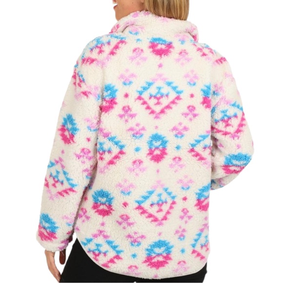 River & Rose Aztec Geometric Quarter Zip Pocketed Sherpa Pullover NWT - Picture 4 of 4